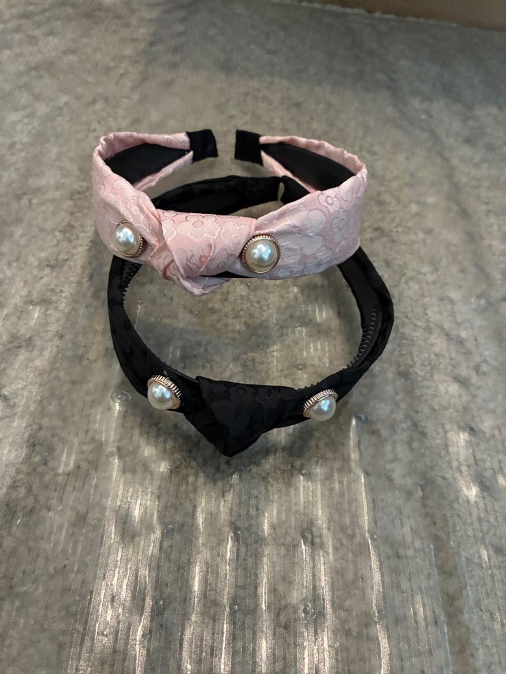Pearl-Accent Padded Headbands Set - Pink & Black